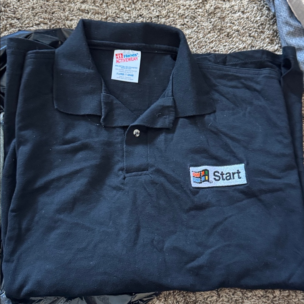 Vintage 90's Microsoft Windows XL black Hanes activewear 50/50 polo shirt USA.